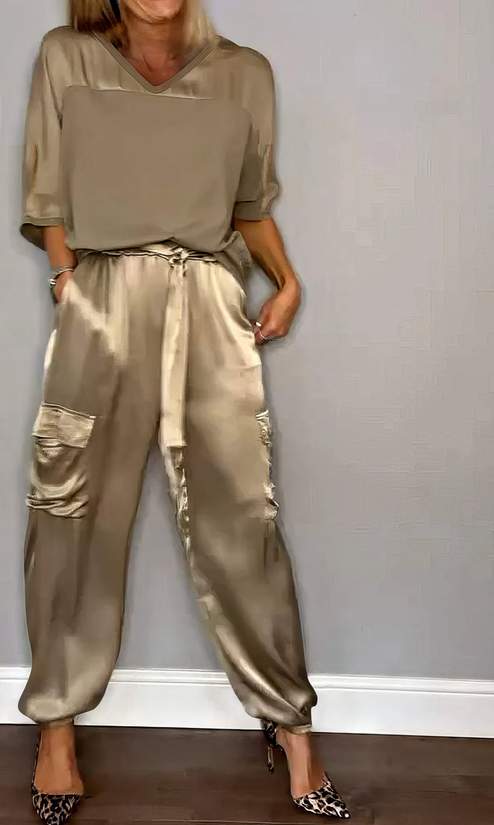 Amelia Blouse and Cargo Pants Two-Piece Set