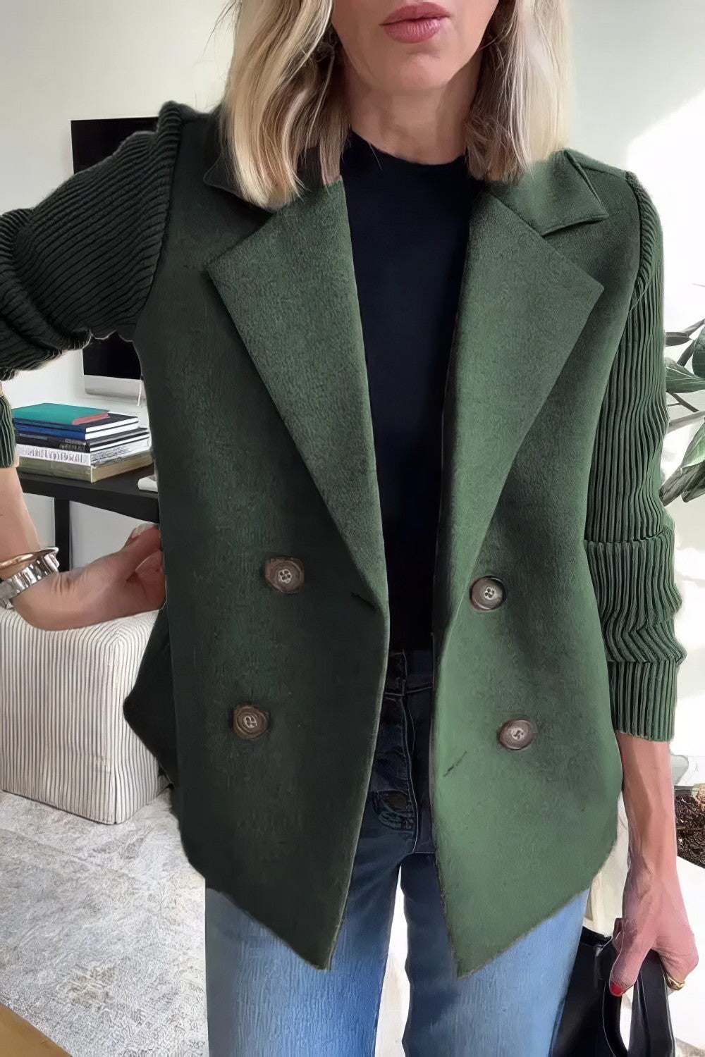Claire Long Patchwork-Sleeve Cardigan for Everyday Wear