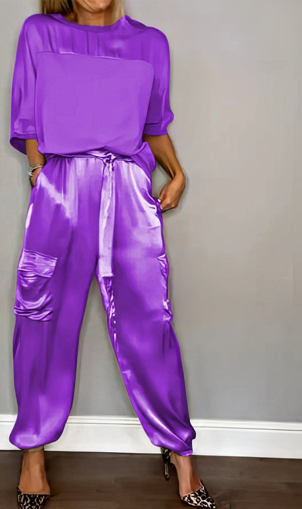 Amelia Blouse and Cargo Pants Two-Piece Set