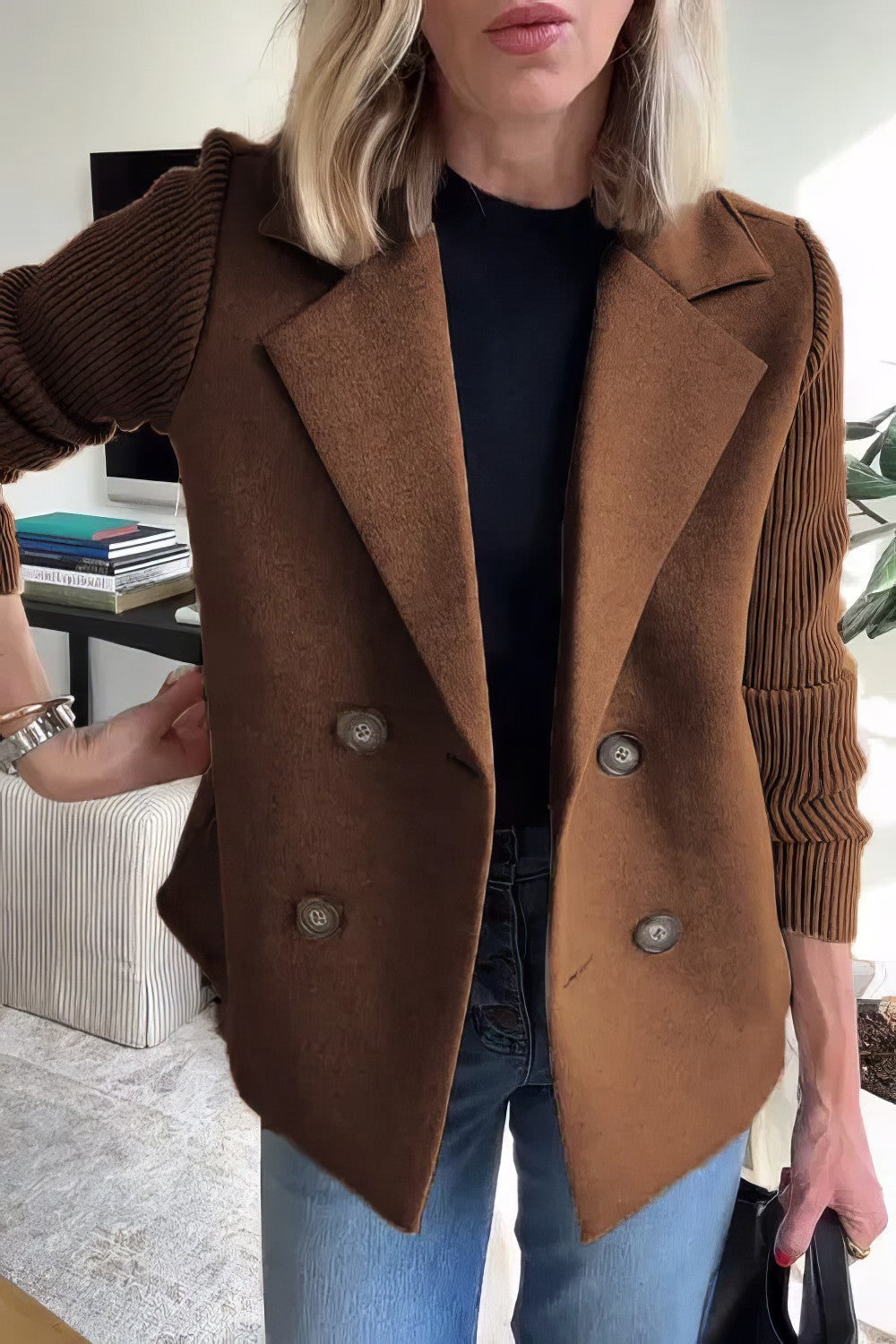 Claire Long Patchwork-Sleeve Cardigan for Everyday Wear