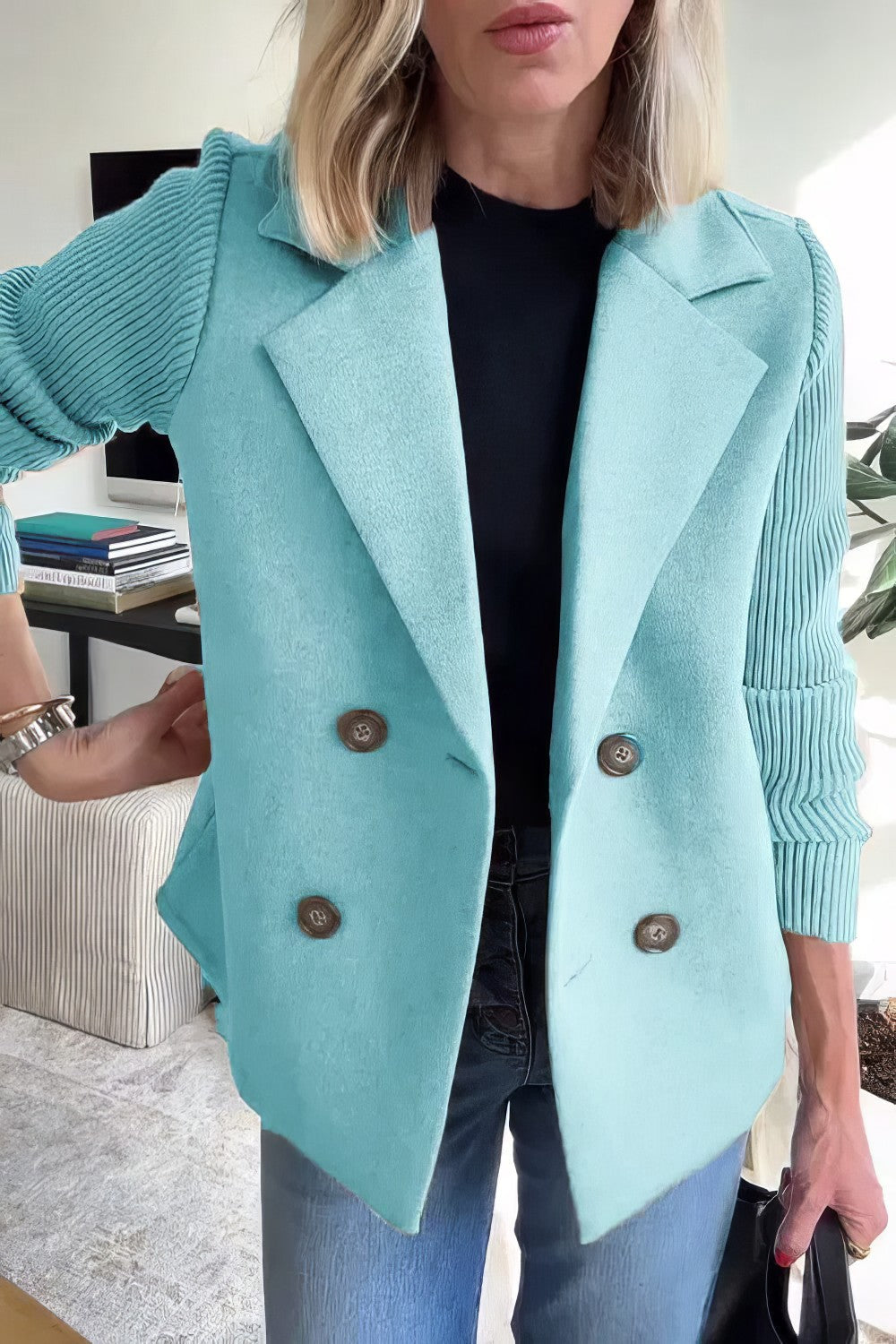 Claire Long Patchwork-Sleeve Cardigan for Everyday Wear