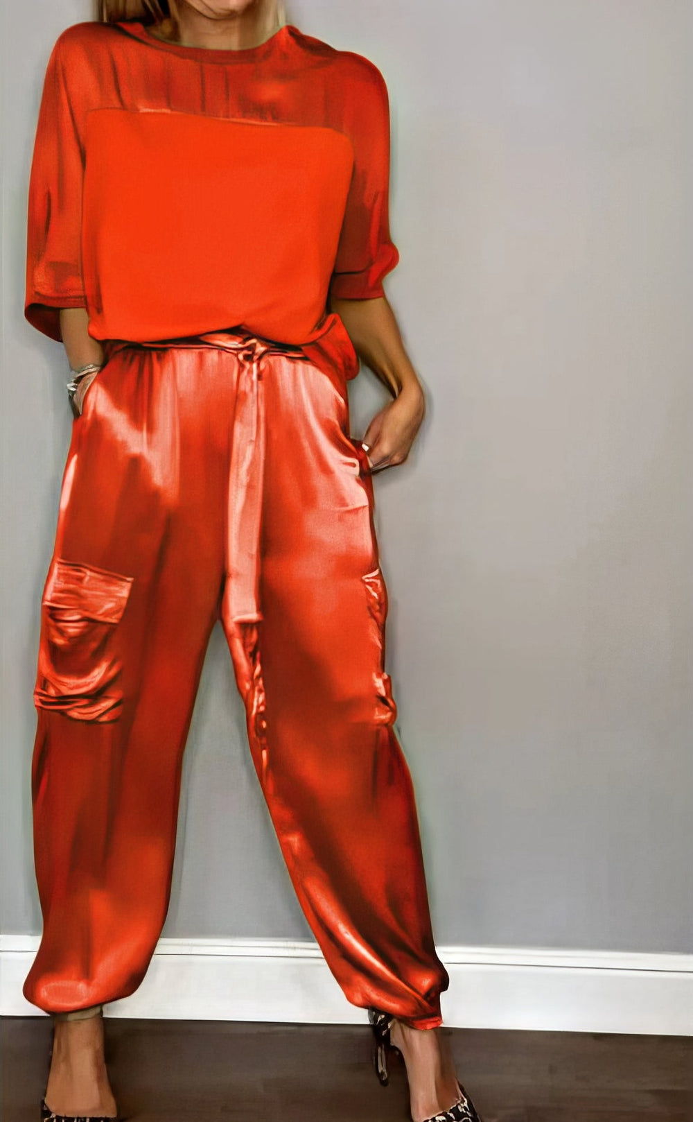 Amelia Blouse and Cargo Pants Two-Piece Set