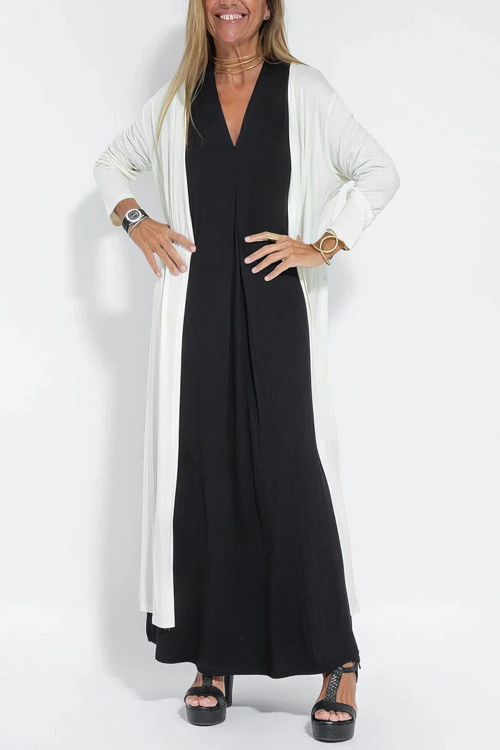 Elise Elegant Long Dress with Matching Cardigan Gift
