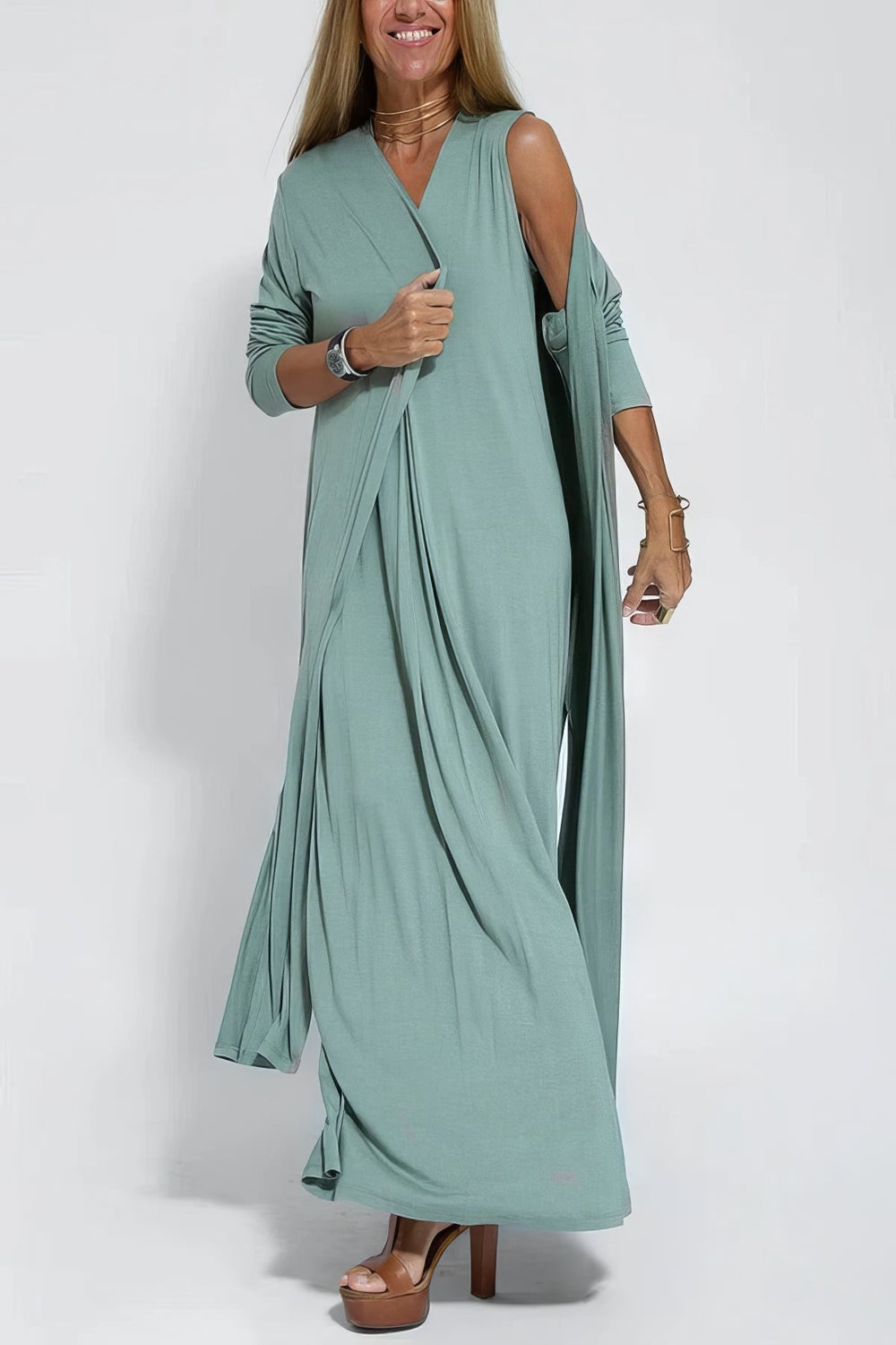Elise Elegant Long Dress with Matching Cardigan Gift