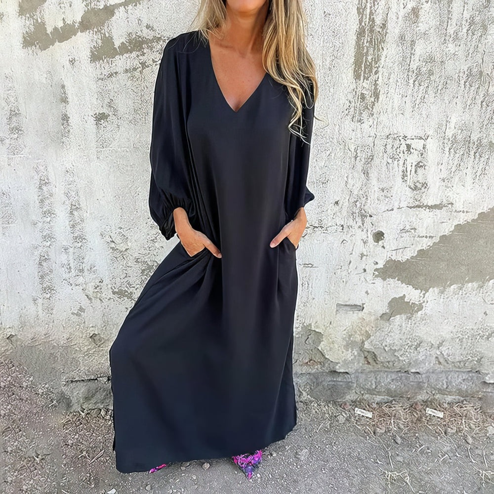 Livia Bohemian V-Neck Maxi Dress with Pockets and Slit
