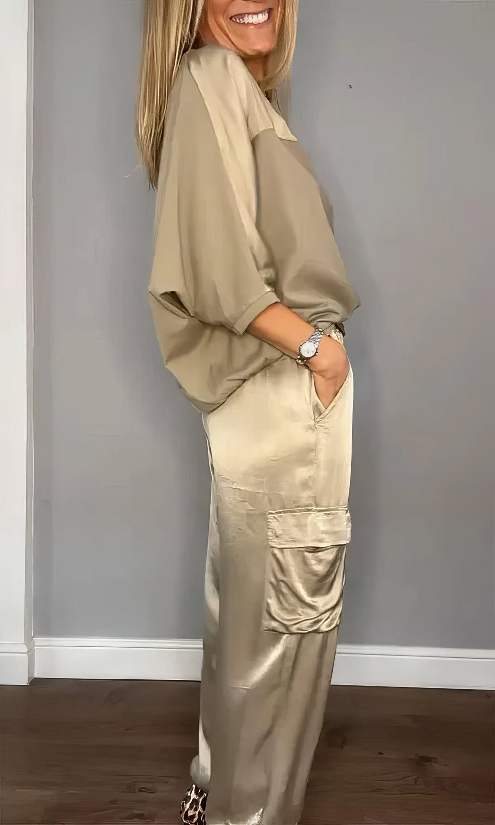 Amelia Blouse and Cargo Pants Two-Piece Set