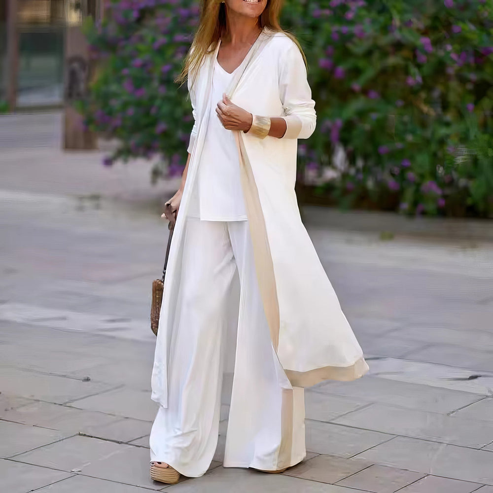 Séraphine Three-Piece Cardigan and Wide-Leg Pant Set