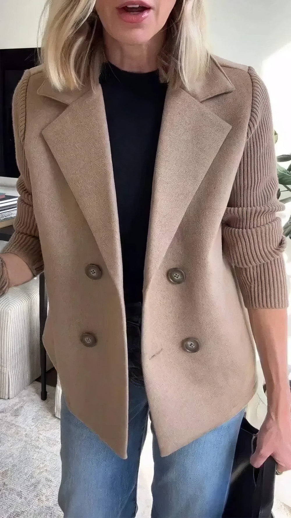 Claire Long Patchwork-Sleeve Cardigan for Everyday Wear