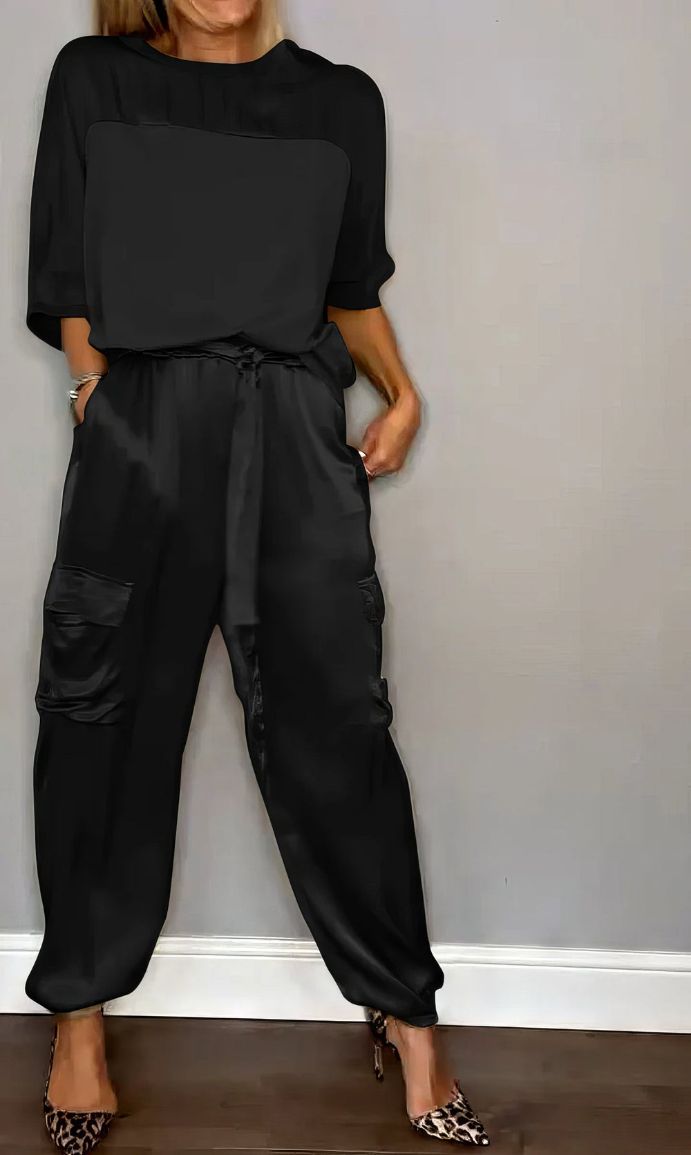 Amelia Blouse and Cargo Pants Two-Piece Set