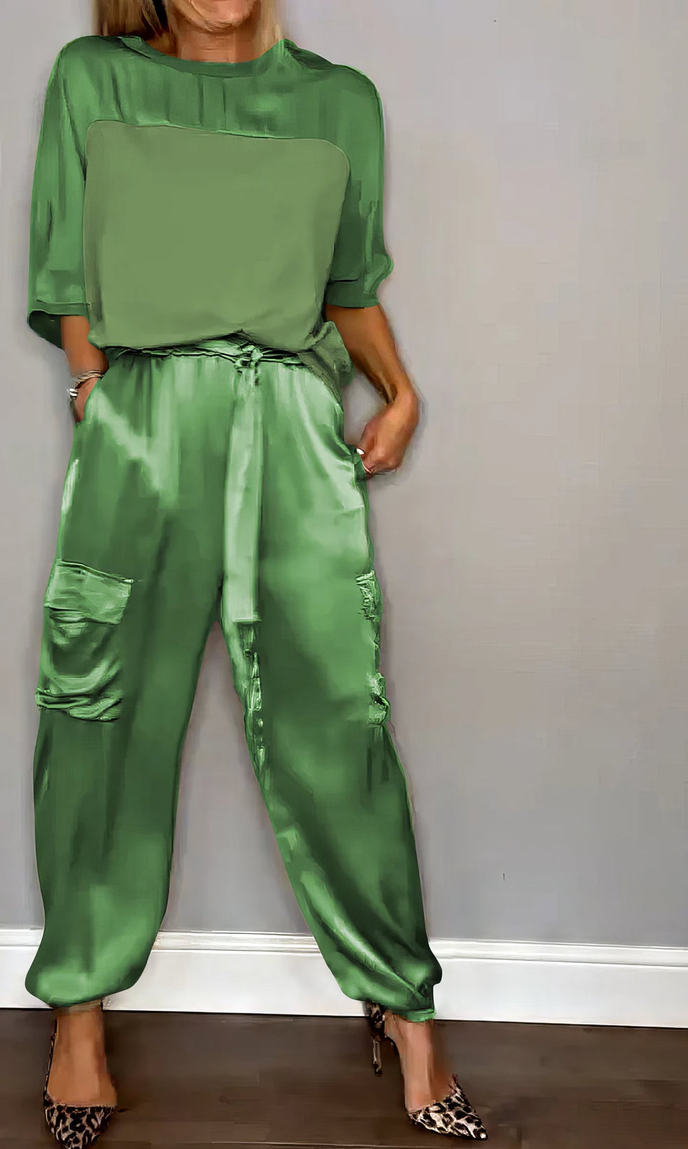 Amelia Blouse and Cargo Pants Two-Piece Set