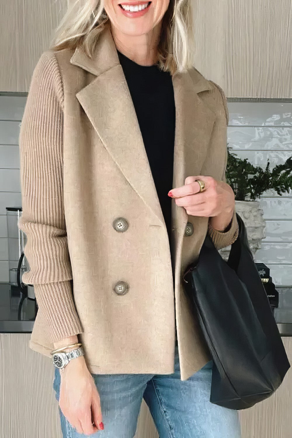 Claire Long Patchwork-Sleeve Cardigan for Everyday Wear