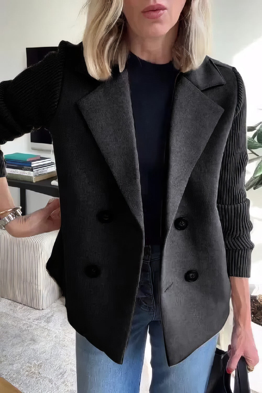 Claire Long Patchwork-Sleeve Cardigan for Everyday Wear