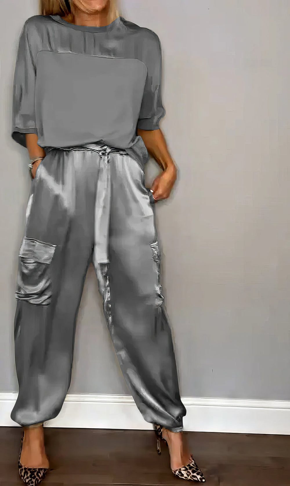 Amelia Blouse and Cargo Pants Two-Piece Set