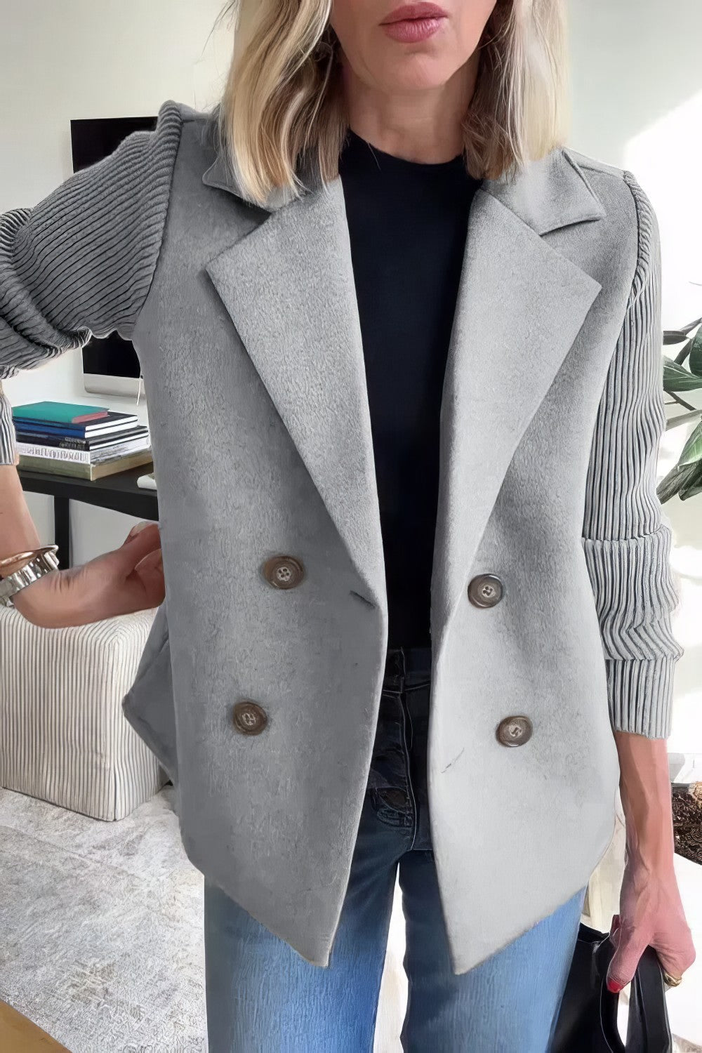 Claire Long Patchwork-Sleeve Cardigan for Everyday Wear