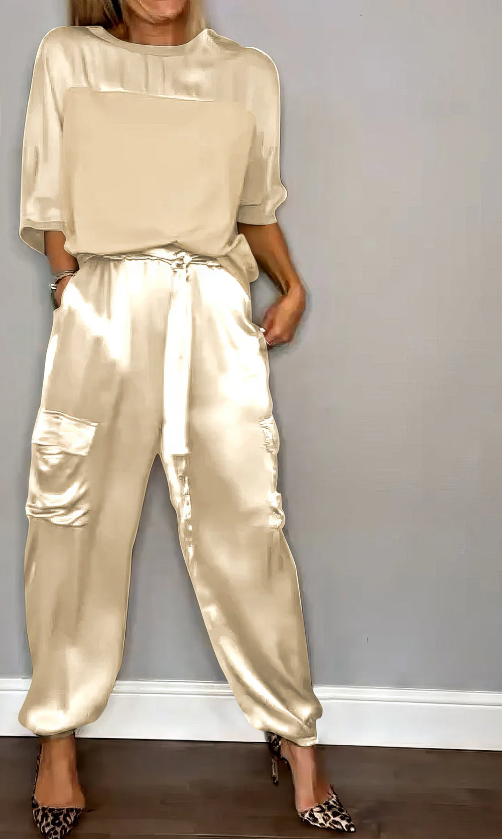 Amelia Blouse and Cargo Pants Two-Piece Set