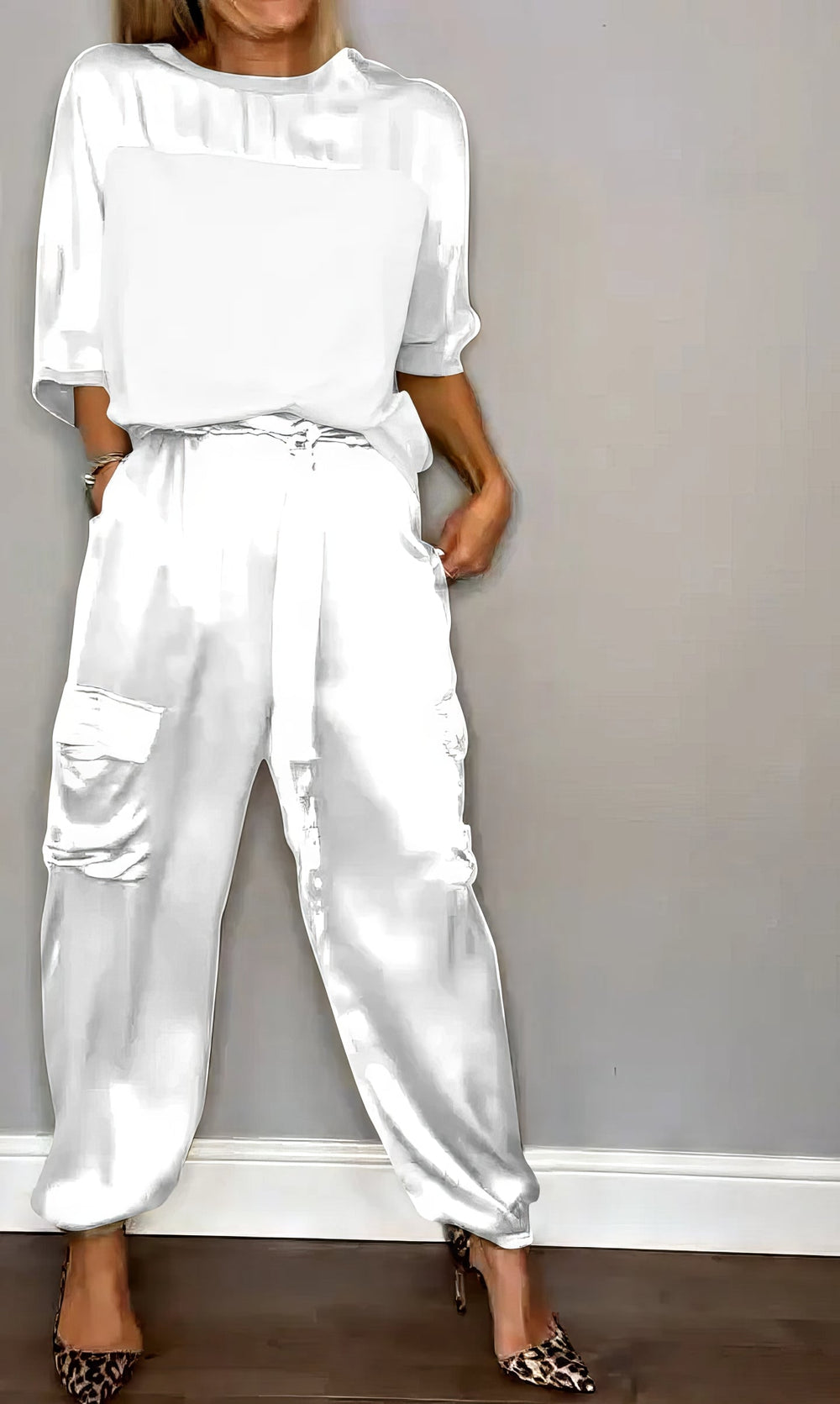 Amelia Blouse and Cargo Pants Two-Piece Set