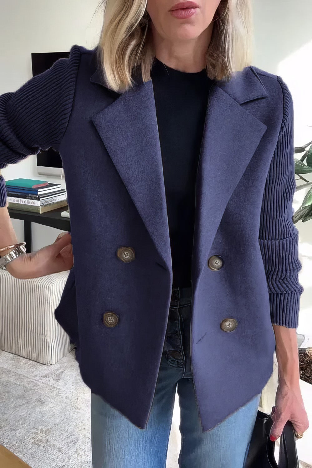 Claire Long Patchwork-Sleeve Cardigan for Everyday Wear